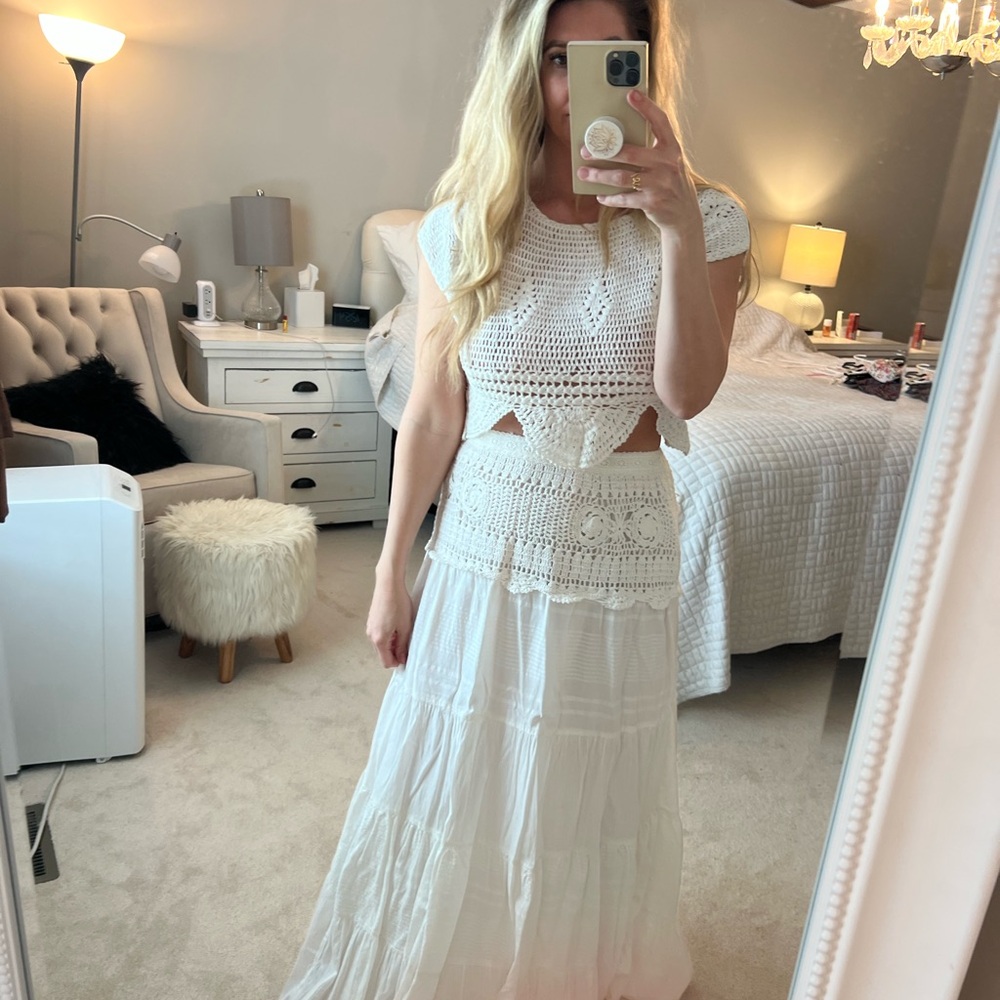 Free People White Crochet Maxi Skirt